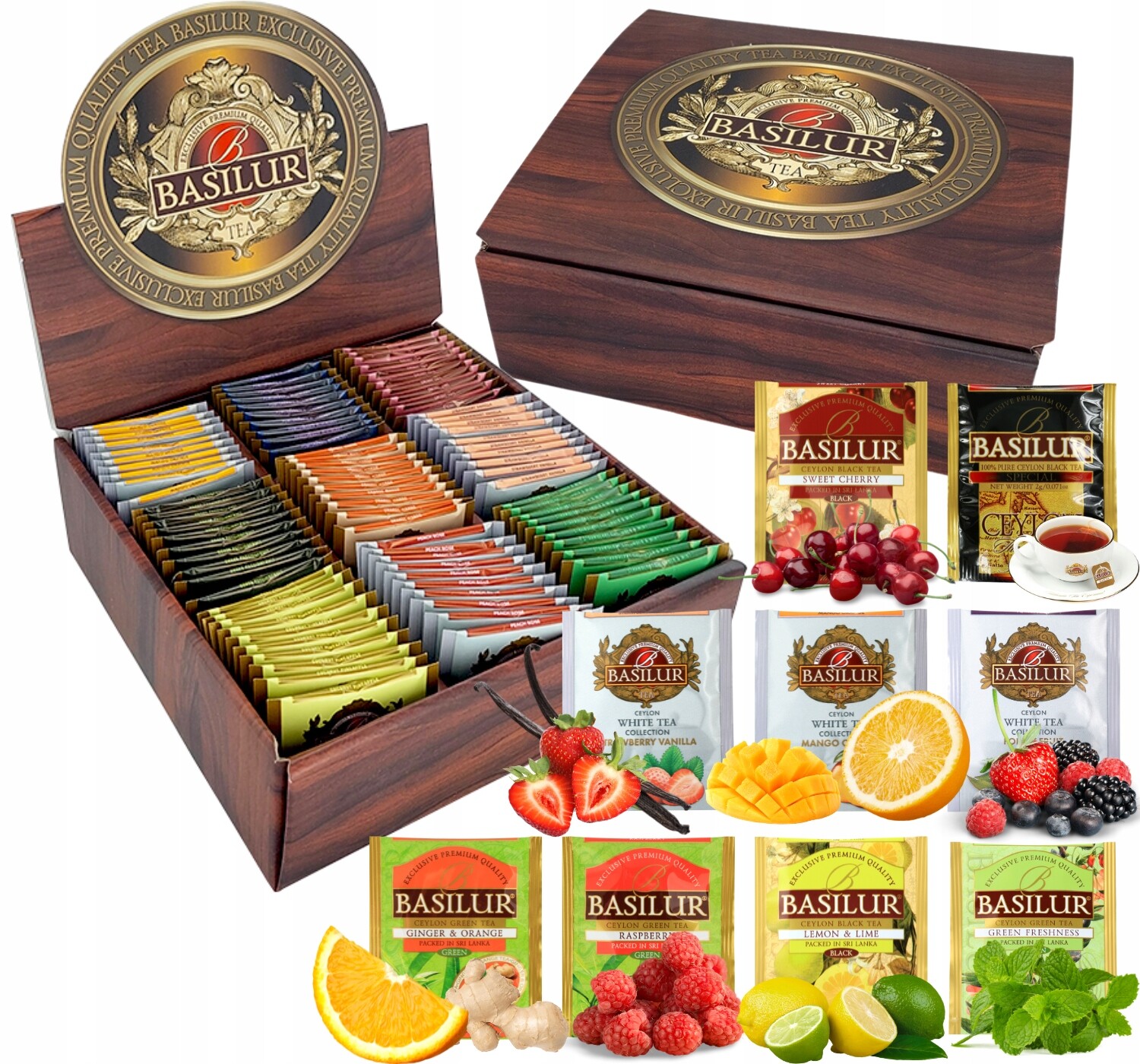 Sada studeného bílého čaje Basilur MIX 9 Příchutí 90 ks Konvička jako Dárek