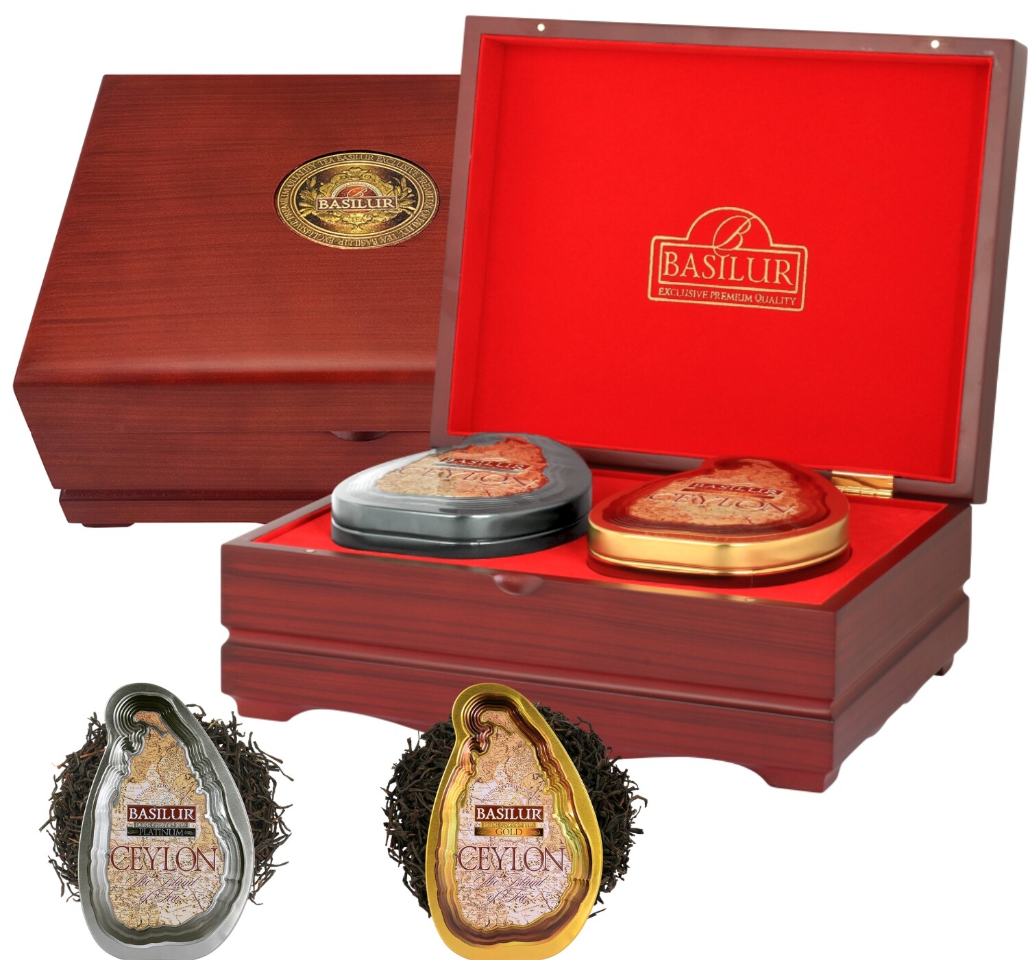 Basilur Dřevěný Expozitor sada čajů Platinum a Gold dárek 2x100g