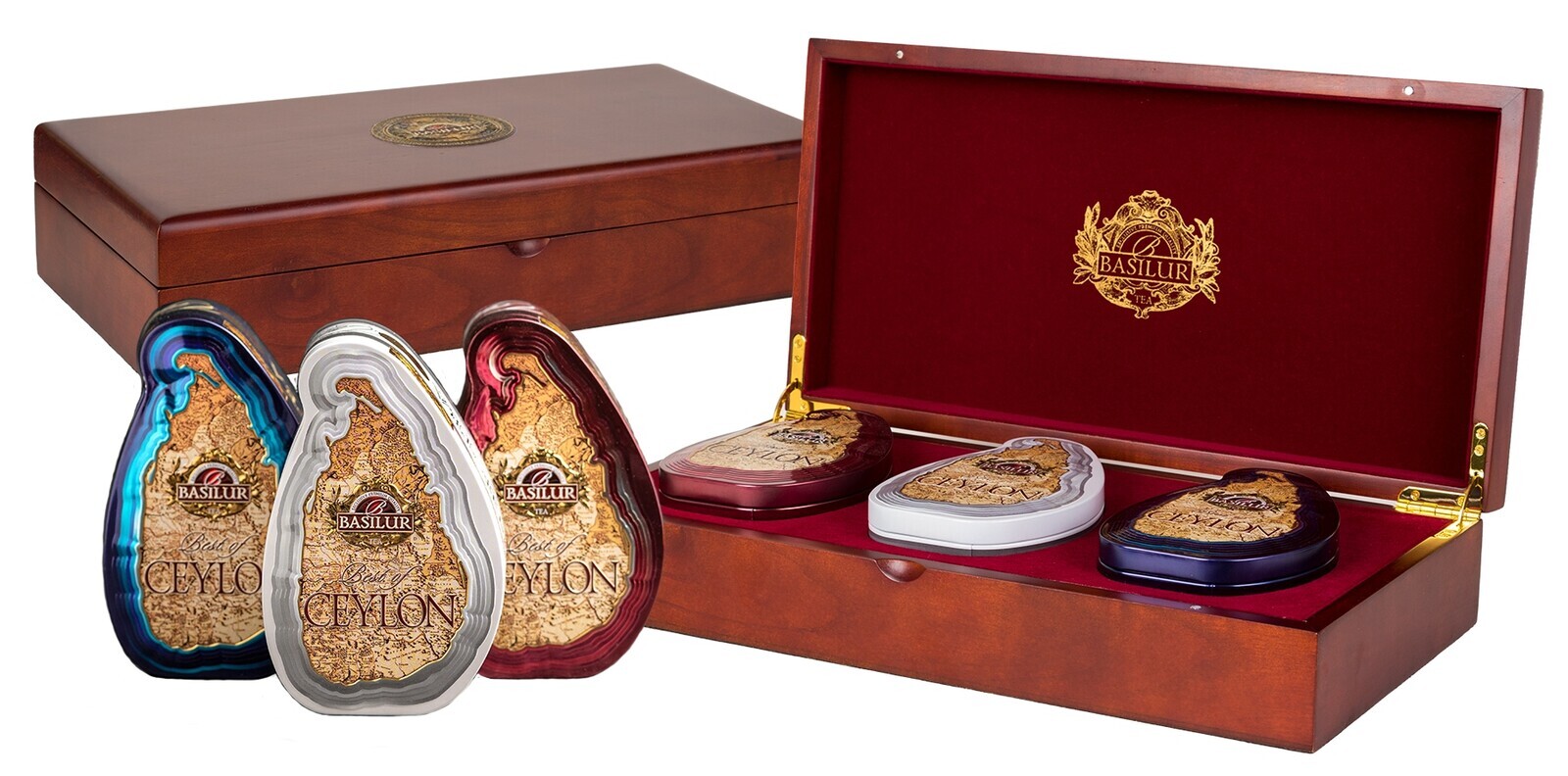 Basilur Best Of Ceylon Teak Wooden Box sada čajů Exkluzivní 150 g