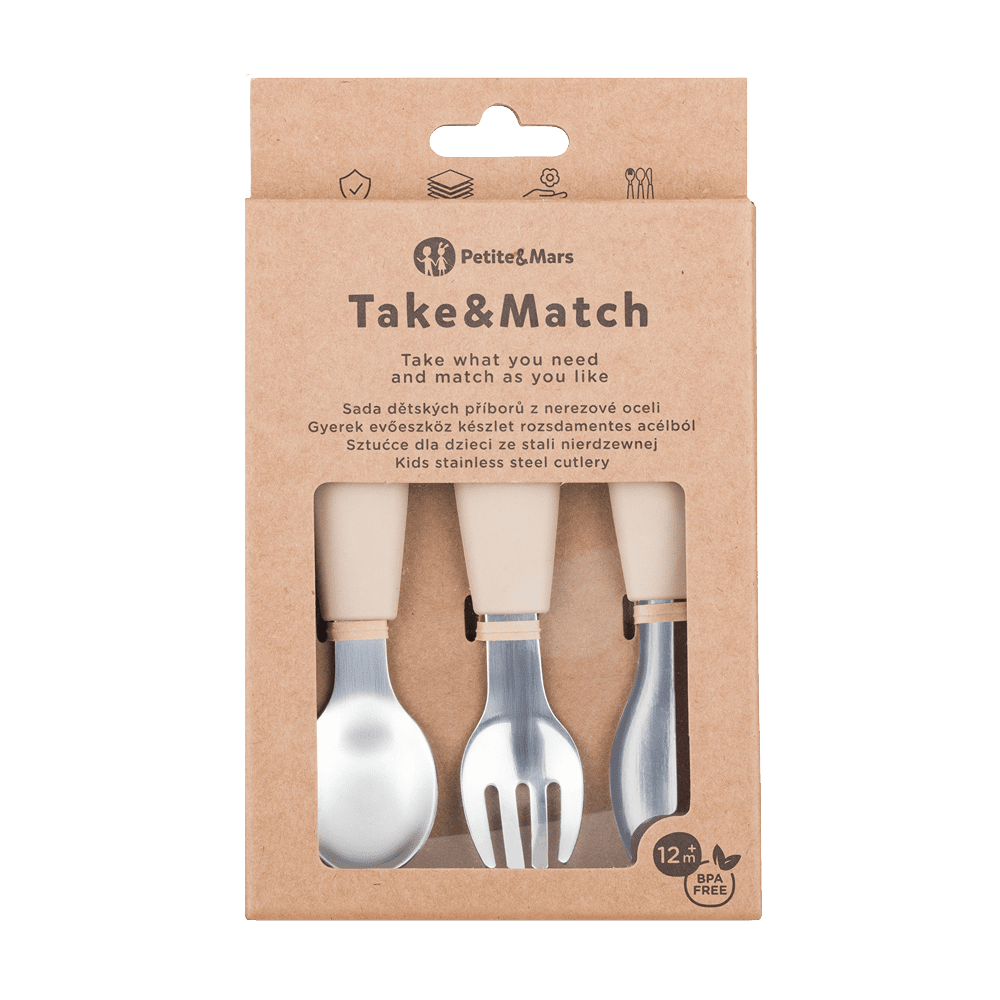 PETITE&MARS Sada příborů s nerezové oceli Take&Match Desert Sand 12m+