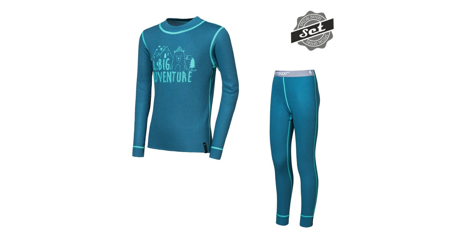 Dětský funkční set Sensor Double Face Set Adventure triko dů.rukáv + podvlékací kalhoty - safír Velikost: 120