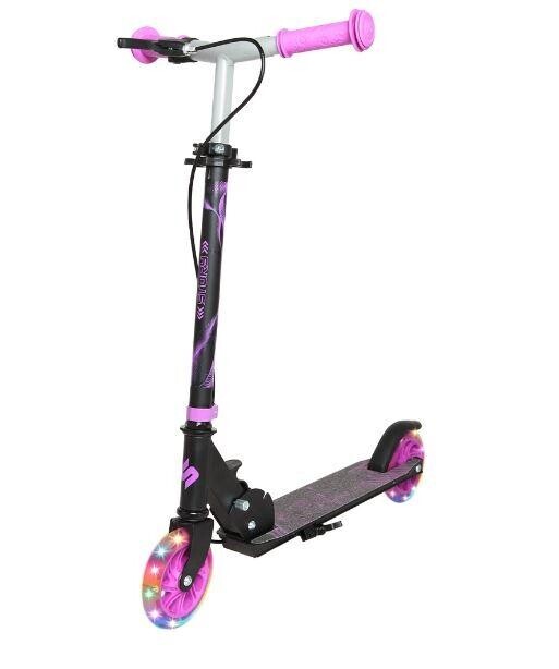 Dětská koloběžka Story Play s ruční brzdou, led kolečka, fialová