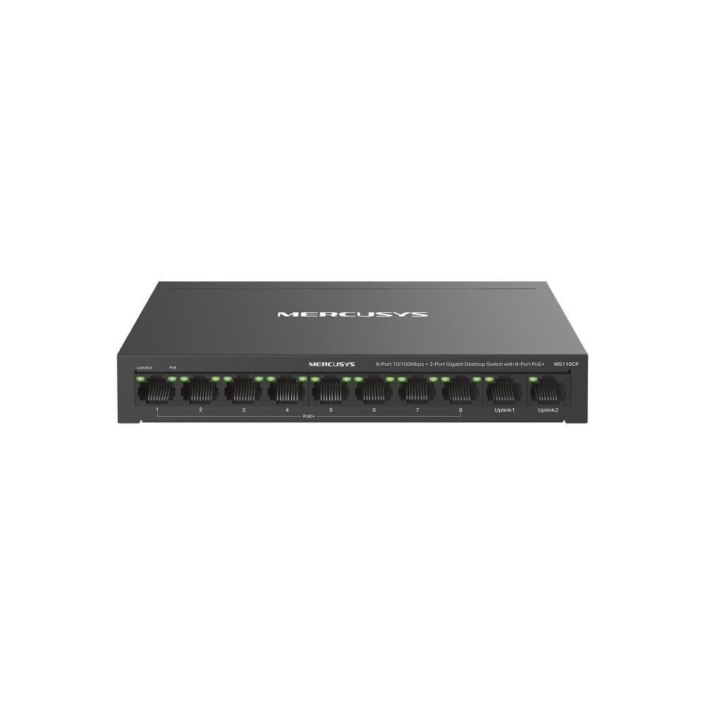 MERCUSYS switch MS110CP (8x100Mb/s, 2xGbE, 8xPoE+, 65W, fanless)