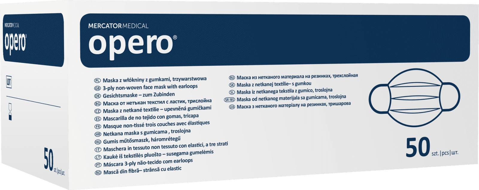 OPERO Chirurgická třívrstvá ústenka ochranná na gumičku bílá, 50 ks