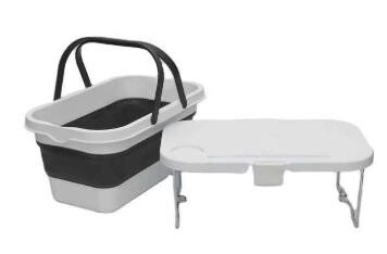 PLATINET KEMPINGOVÝ PIKNIKOVÝ KOŠÍK 47X29X23,5 CM, 16L, SKLÁDACÍ, S VÍKEM 2V 1 / STŮL BÍLÁ-ŠEDÁ