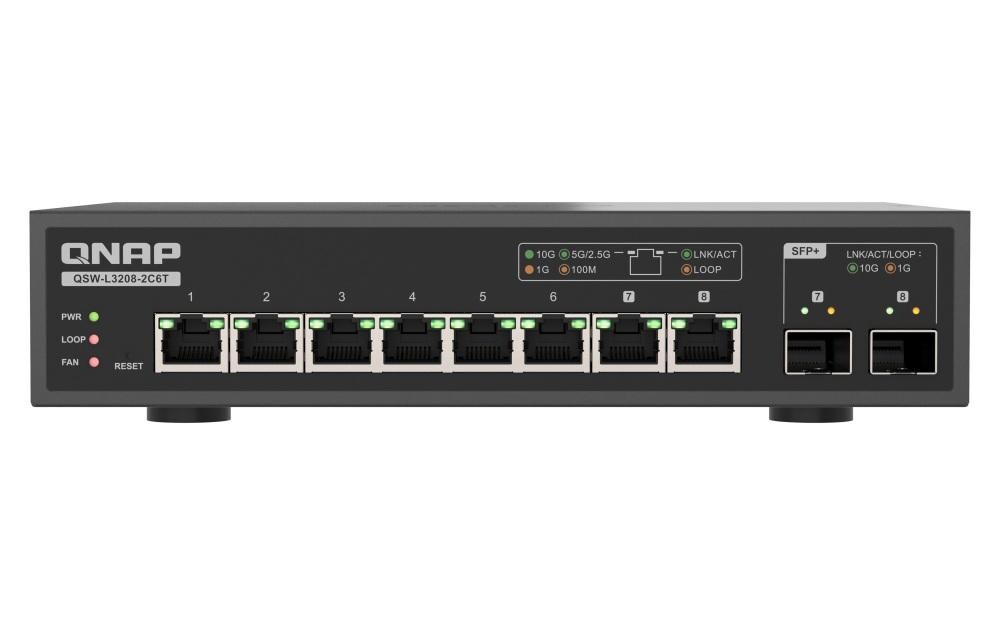 QNAP switch QSW-L3208-2C6T (6x 10GbE port, 2x 10G SFP+/NBASE-T Combo, Lite Managed)