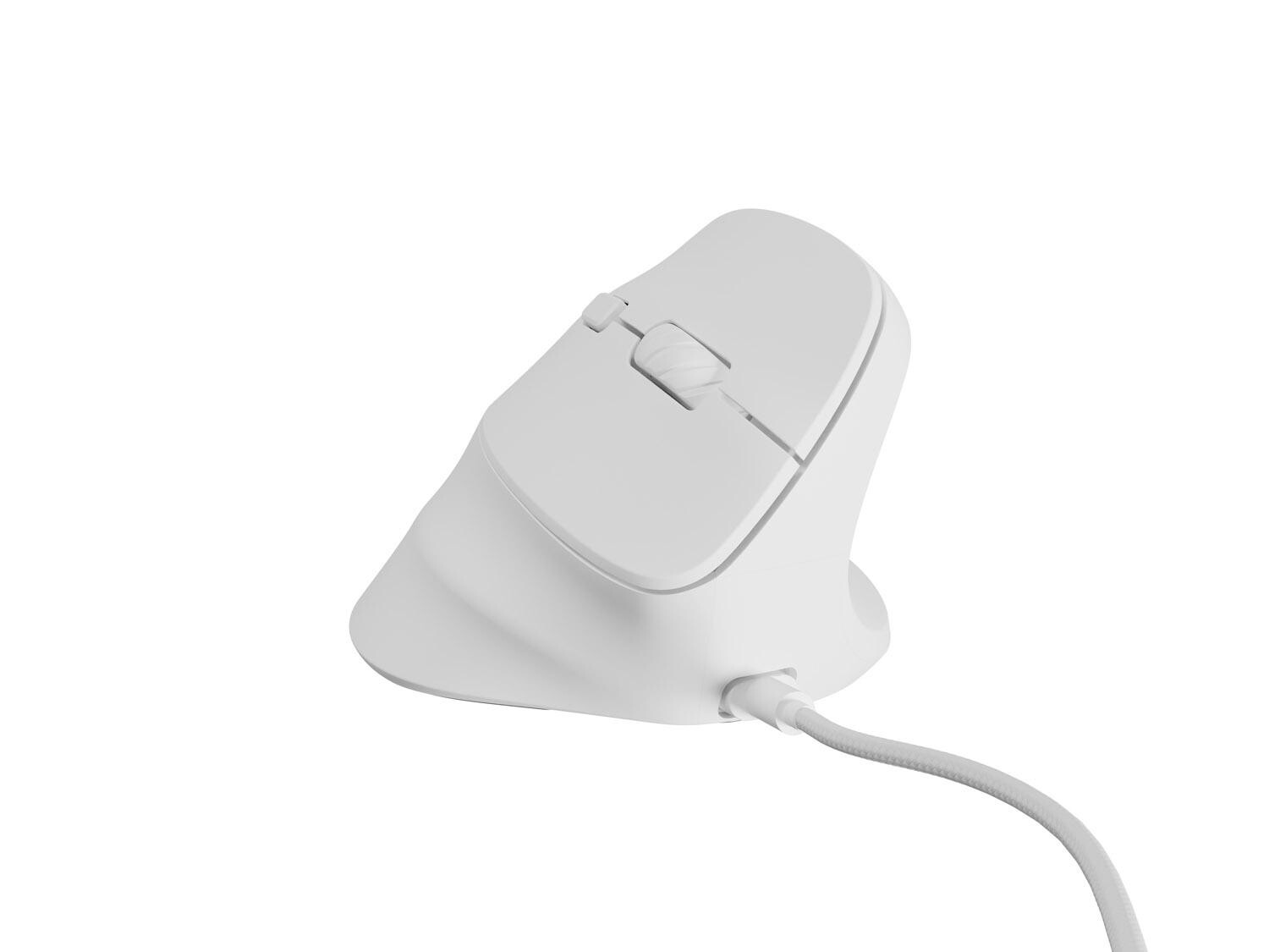 Vertikální myš Natec CRAKE 2 PRO/Vertikální/Optická/Pro praváky/12 400 DPI/Drátové USB-A/Bílá