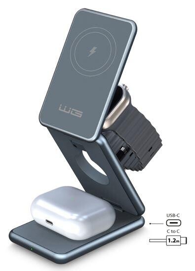 WG - Bezdrátová nabíječka WG39, 3v1, 15W+5W+3W, šedá