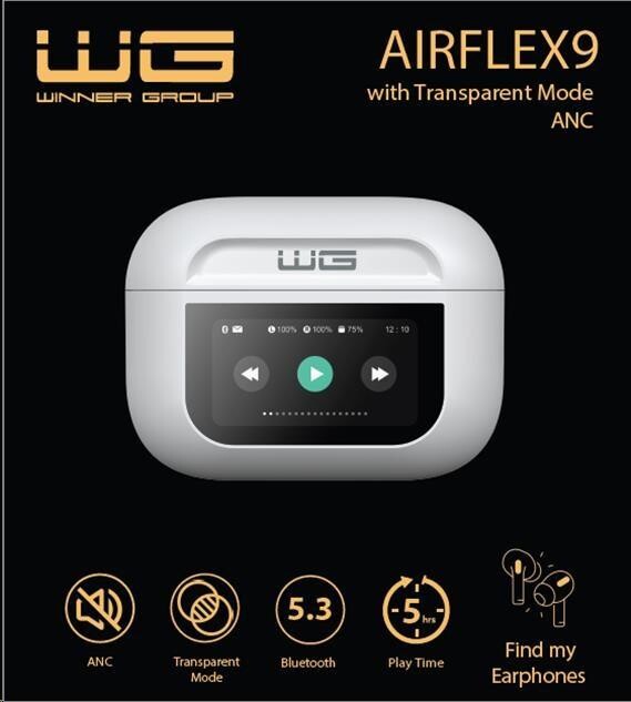 WG - Bluetooth sluchátka WG AirFlex 9 s displejem, Avatar, ANC, bílá