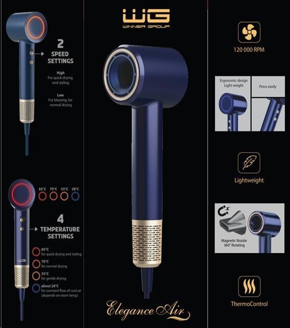 WG - Fén na vlasy WG Elegance Air, 1600W, modrá