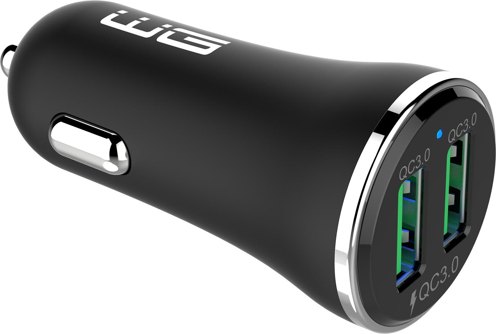 WG - Nabíječka do auta 2x USB-A 36W, QC 3.0 + QC 3.0, černá