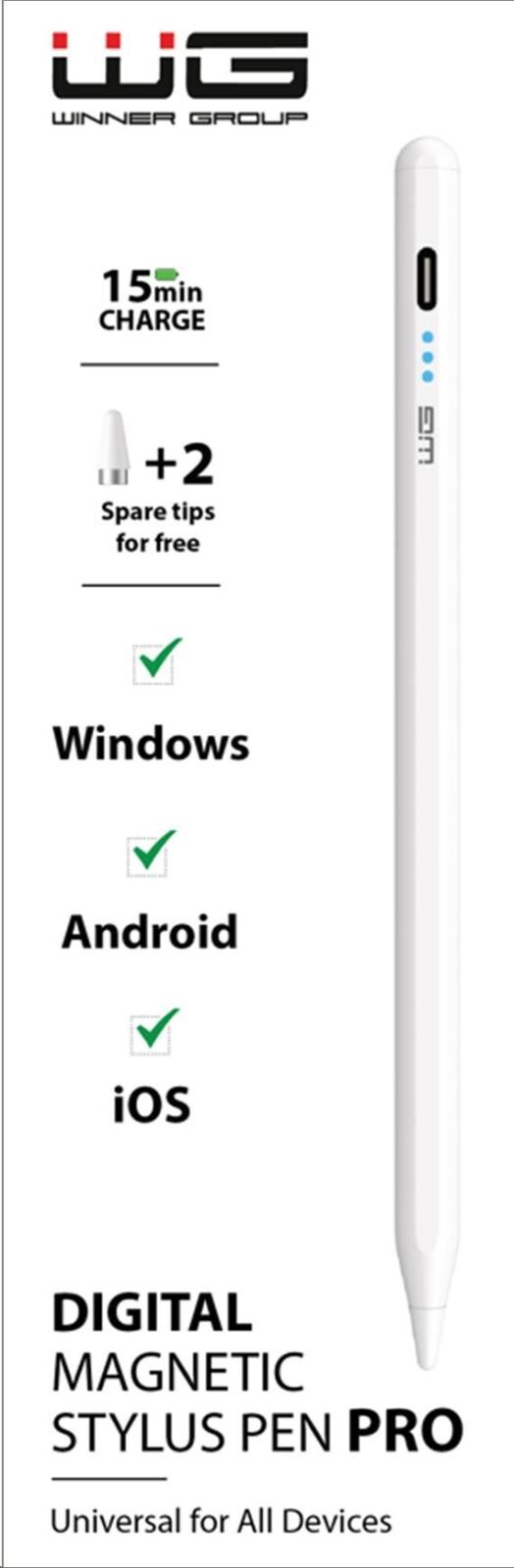WG - Univerzální pero WG Stylus Pro s magnetickým uchycením, bílá