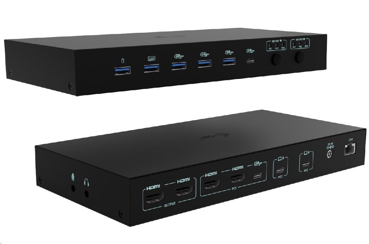 i-tec USB-C KVM Docking station for 3 Hosts, Dual Display, Power Delivery 1x 92W/2x 65W
