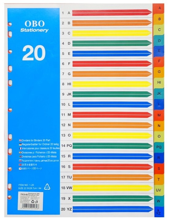 pkstar.cz Rozdružovač A4 - plast - 20 ks - PK55-82