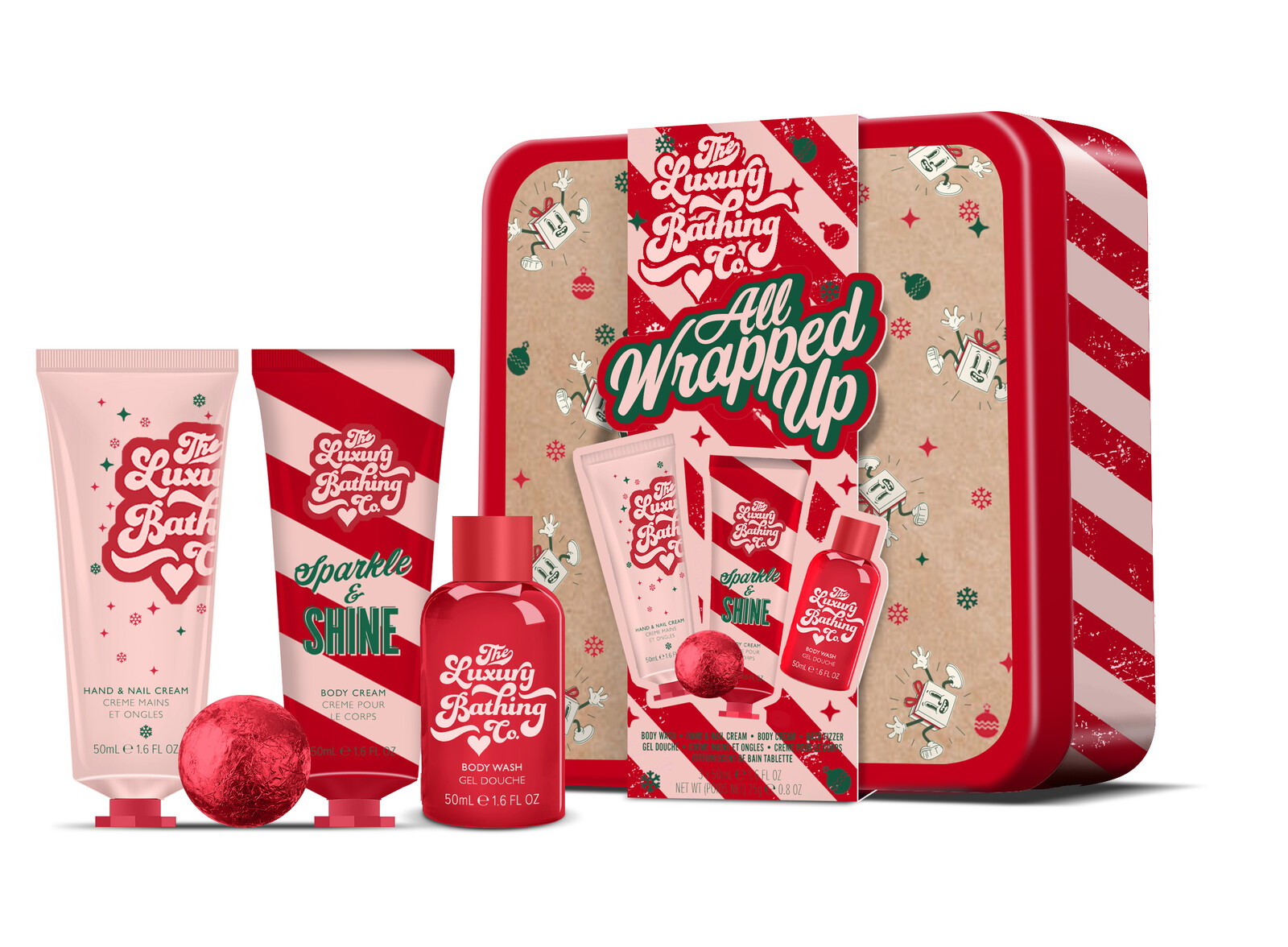 The Luxury Bathing Company Dárková mini sada péče o tělo v plechové dóze Vánoční cukrovinky, Kakao & Vanilka 4 ks