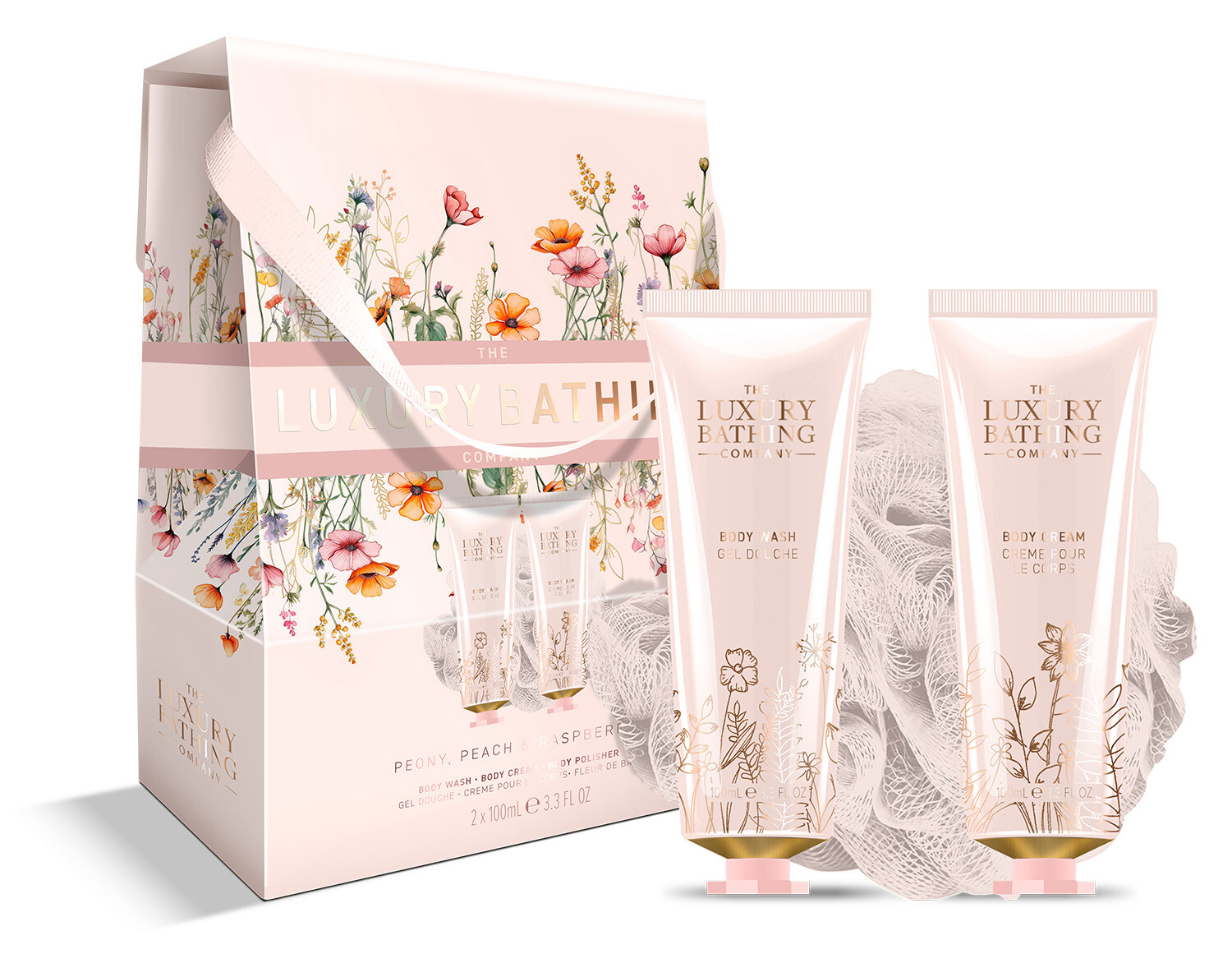 The Luxury Bathing Company Sada péče o tělo v dárkové krabičce Pivoňka, Broskev & Malina 3 ks