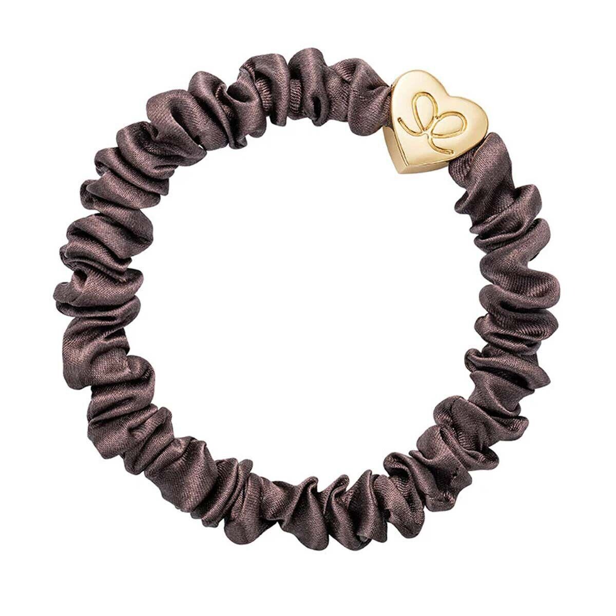 By Eloise London Skinny Silk Scrunchie Gold Heart náramek / gumička do vlasů odstín mocha pro ženy