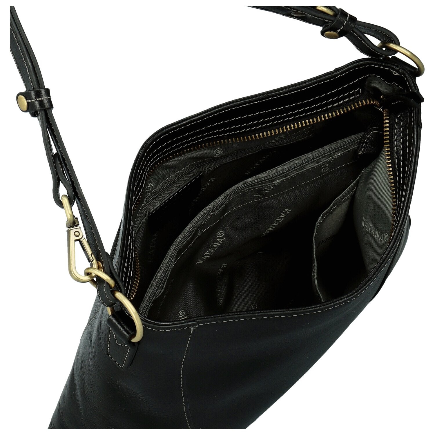 Elegantní dámská kožená kabelka na rameno Katana Tenga, černá