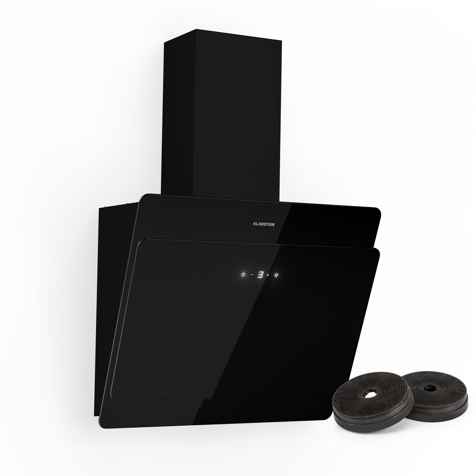 Klarstein Aurica 60, sada, digestoř, 60 cm, nástěnná, 610 m³/h, LED, filtry s aktivním uhlím, černá