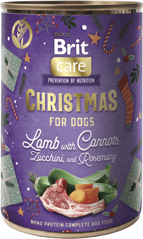 Konzerva Brit Care Dog Christmas jehněčí s mrkví, cuketou a rozmarýnem 400g