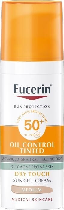 Ochranný tónovací a matující gelový krém na obličej SPF 50+ Sun (Oil Control Tinted Sun Gel-Cream) Eucerin / Odstín: Light - 50