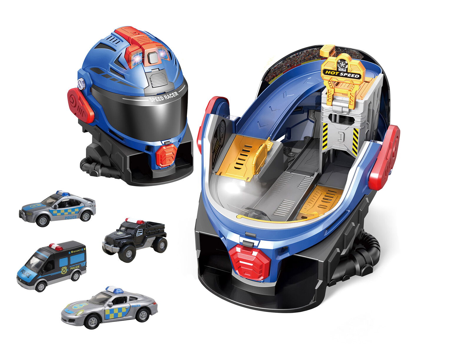 Policejní stanice helma s efekty 20x32x20 cm