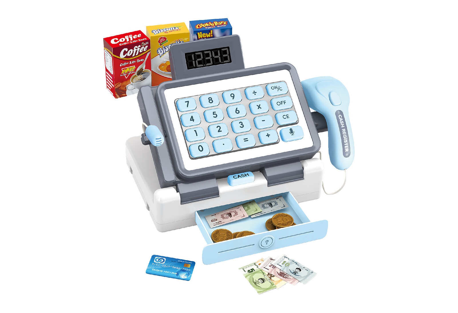 Pokladna s efekty modrá 25cm