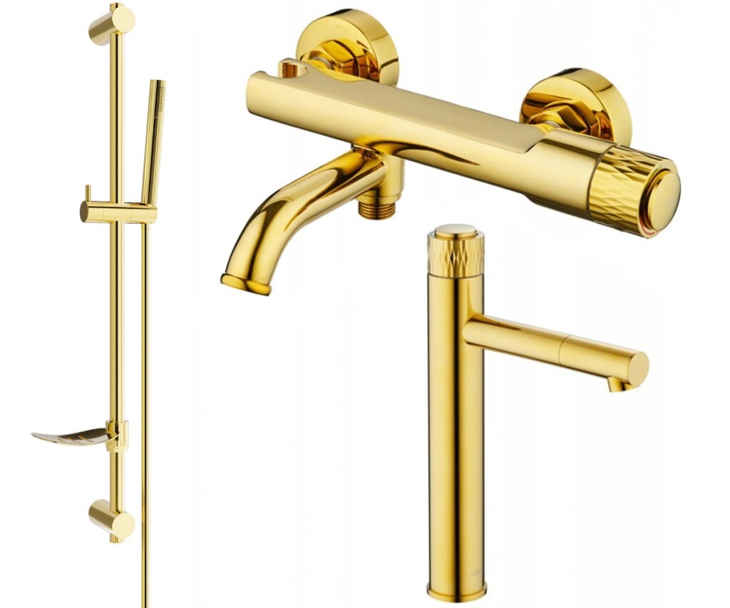 MEXEN/S Diamond DF70 Set umyvadlové a vanové baterie s příslušenstvím, zlato 71513DF70-50