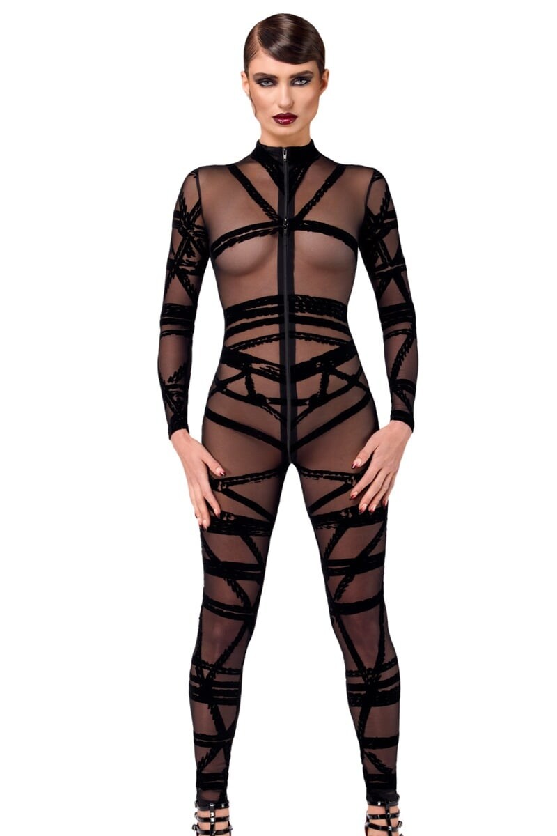Černý průsvitný overal Bondesque Catsuit