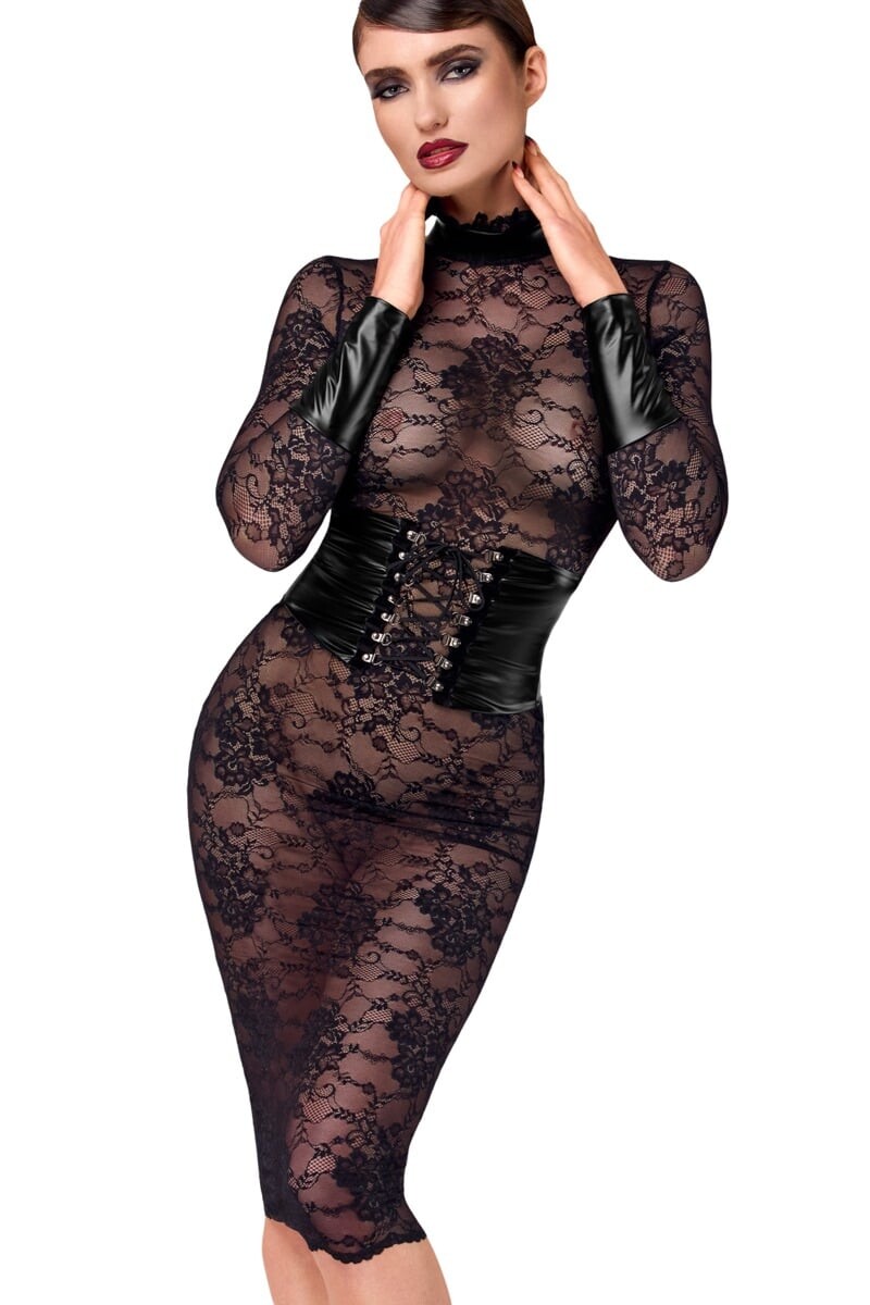 Černé midi šaty Noirelle Lace Corset