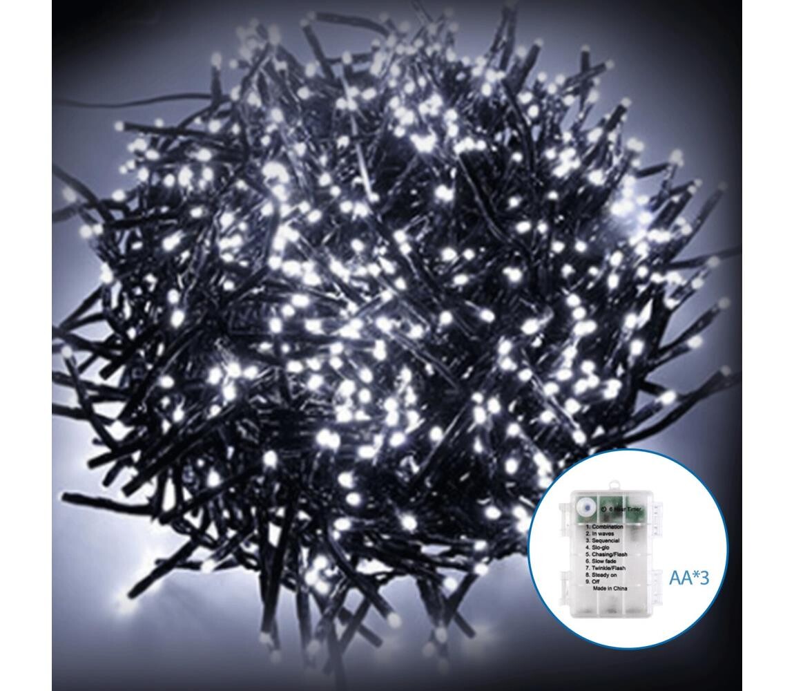 B.V.  -LED Venkovní vánoční řetěz 50xLED/8 funkcí 3xAA 5,3m IP44 studená bílá B10303K5K