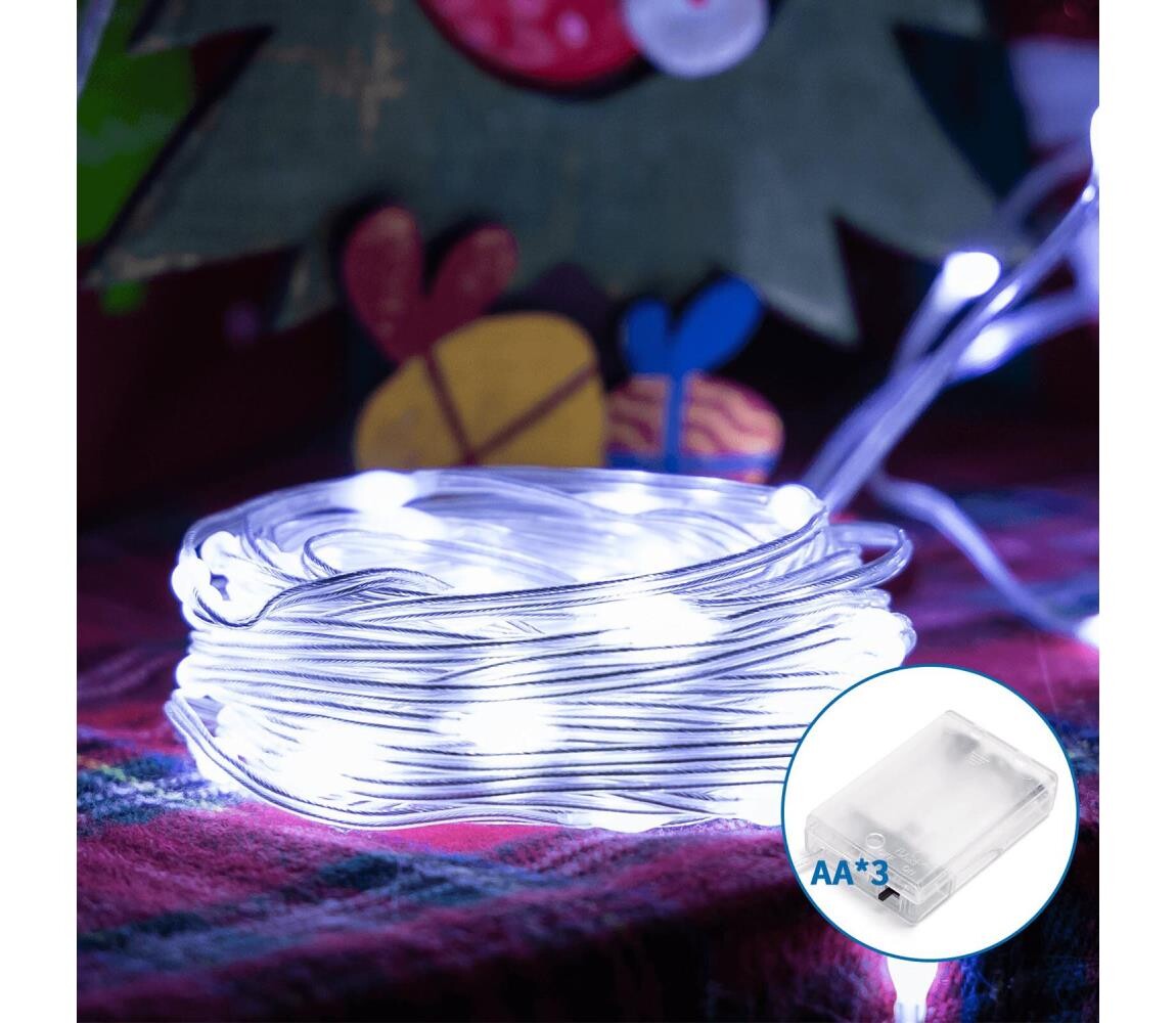 B.V.  - LED Vánoční řetěz 50xLED/3xAA 5,3m studená bílá B10303KQ3