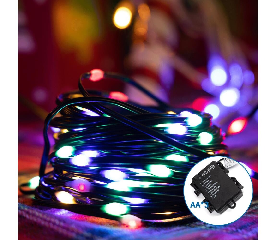 B.V. -LED Venkovní vánoční řetěz 100xLED/8 funkcí 3xAA 10,3m IP44 multicolor B10303K1P