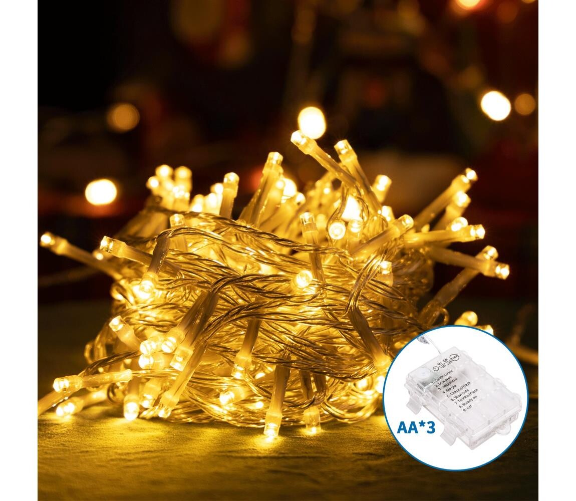 B.V.  -LED Venkovní vánoční řetěz 150xLED/8 funkcí 3xAA 15,3m IP44 teplá bílá B10303K1T