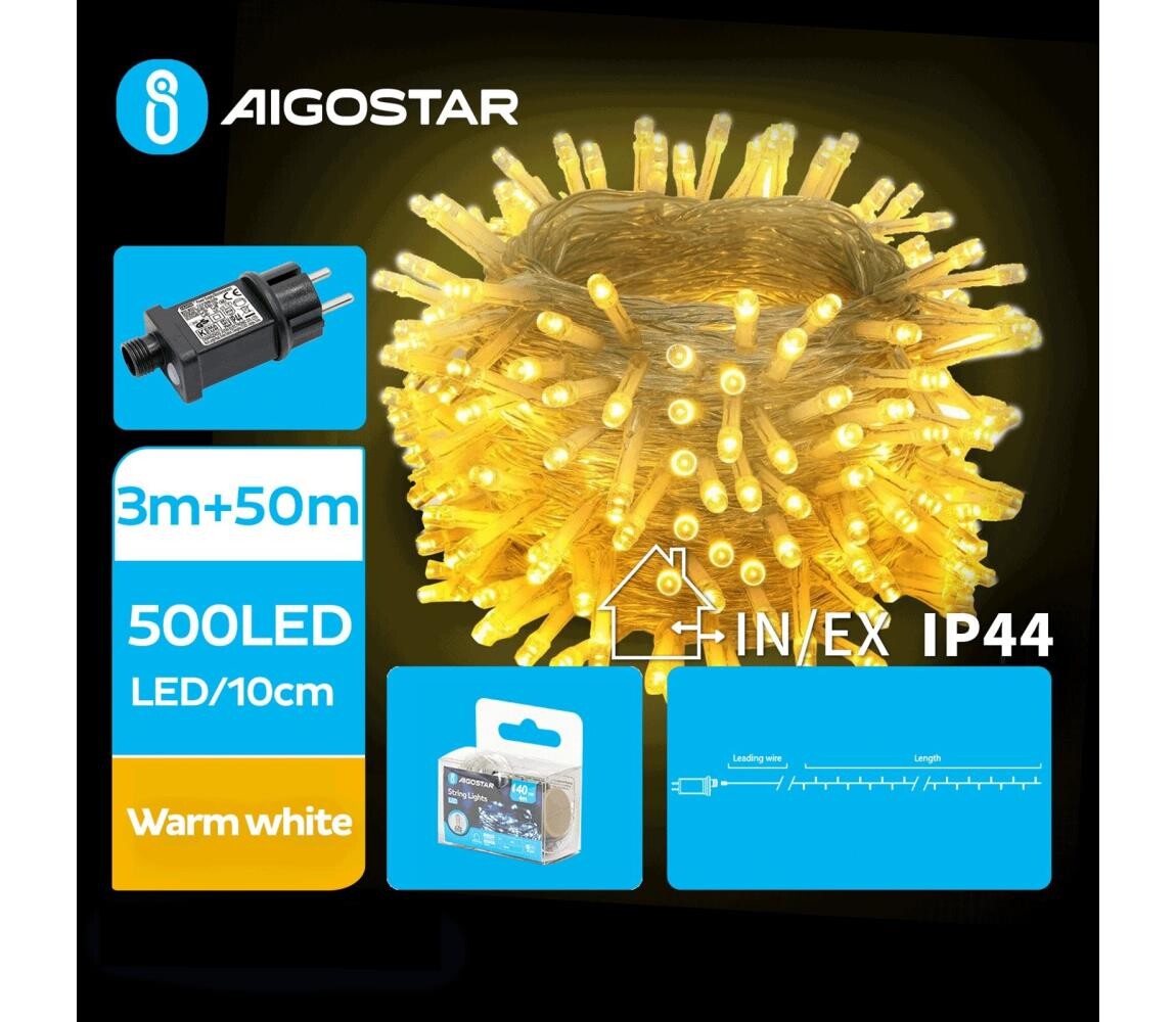 B.V.  - LED Venkovní vánoční řetěz 500xLED/8 funkcí 53m IP44 teplá bílá B103031PW