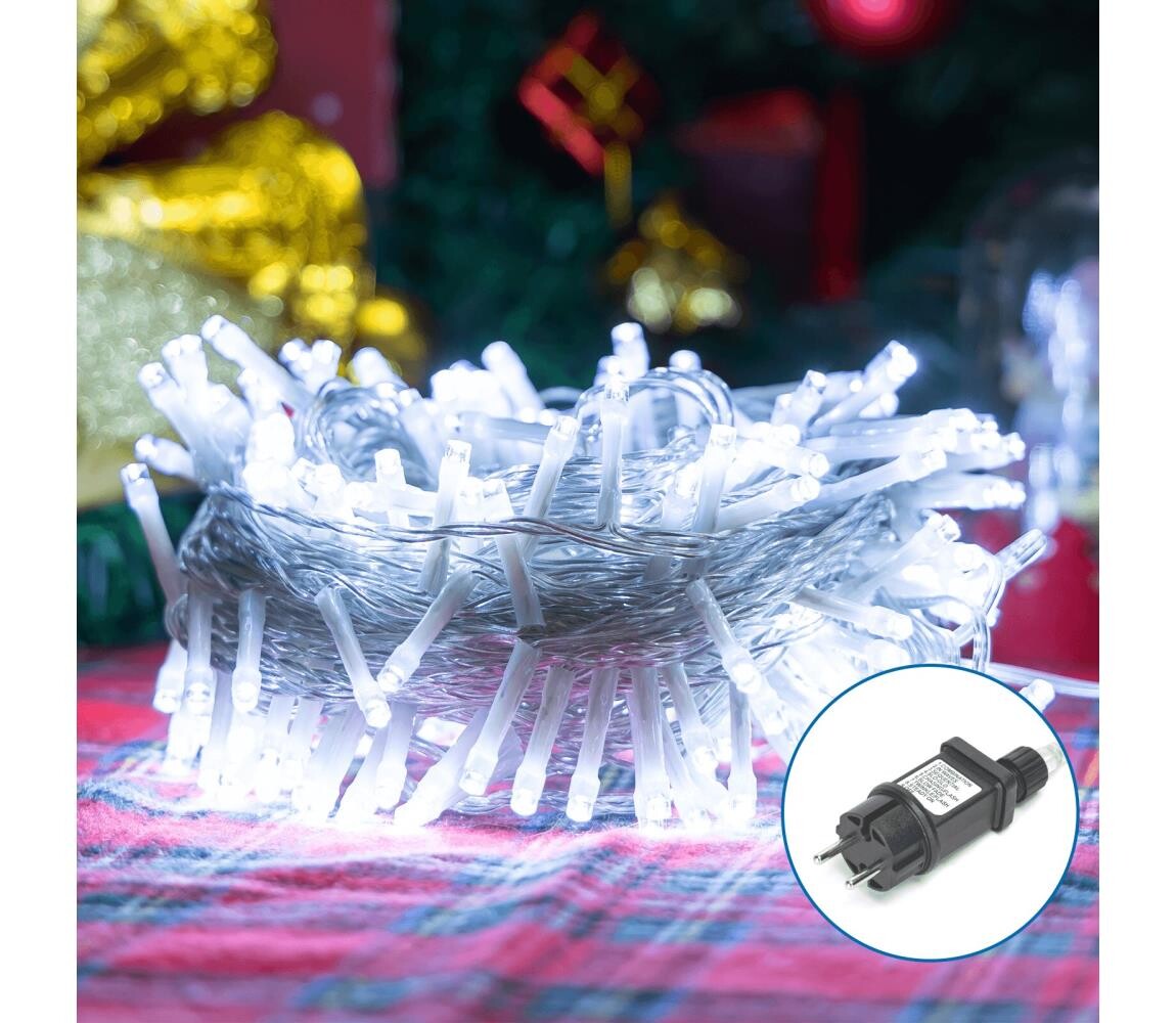 B.V.  - LED Venkovní vánoční řetěz 150xLED/8 funkcí 18m IP44 studená bílá B103031OO