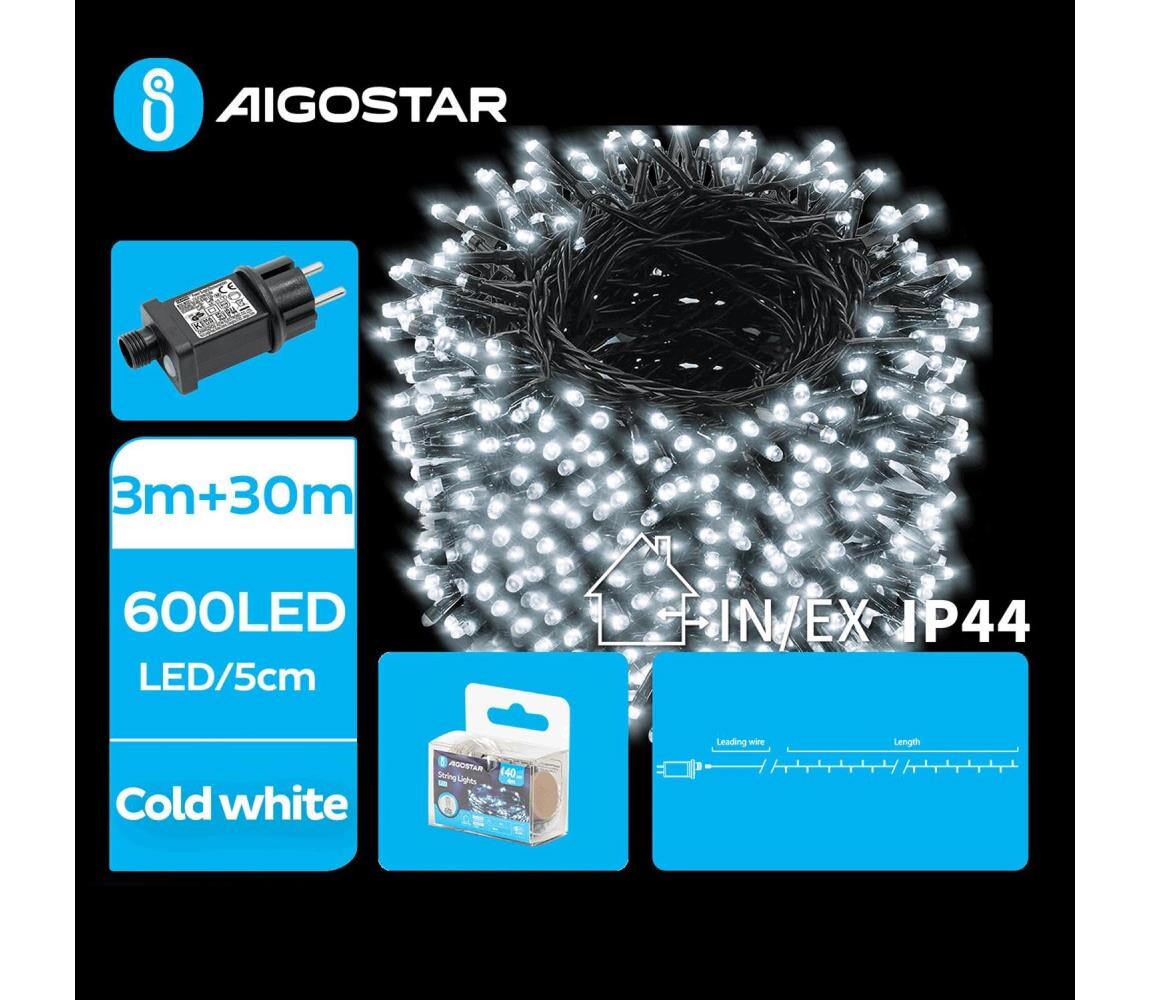 B.V.  - LED Venkovní vánoční řetěz 600xLED/8 funkcí 33m IP44 studená bílá B103031OT