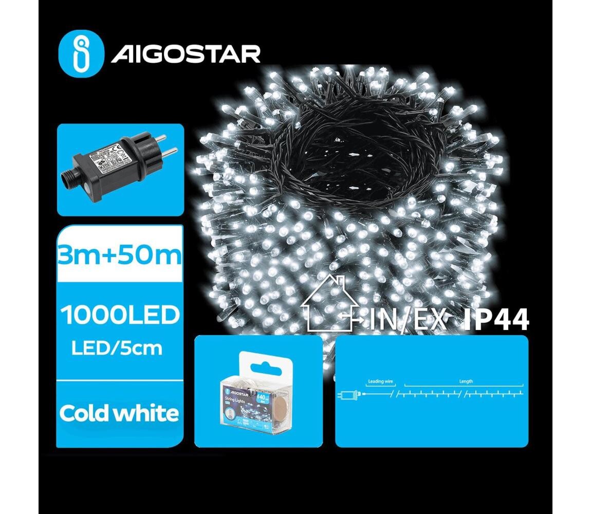 B.V.  - LED Venkovní vánoční řetěz 1000xLED/8 funkcí 53m IP44 studená bílá B103031OU