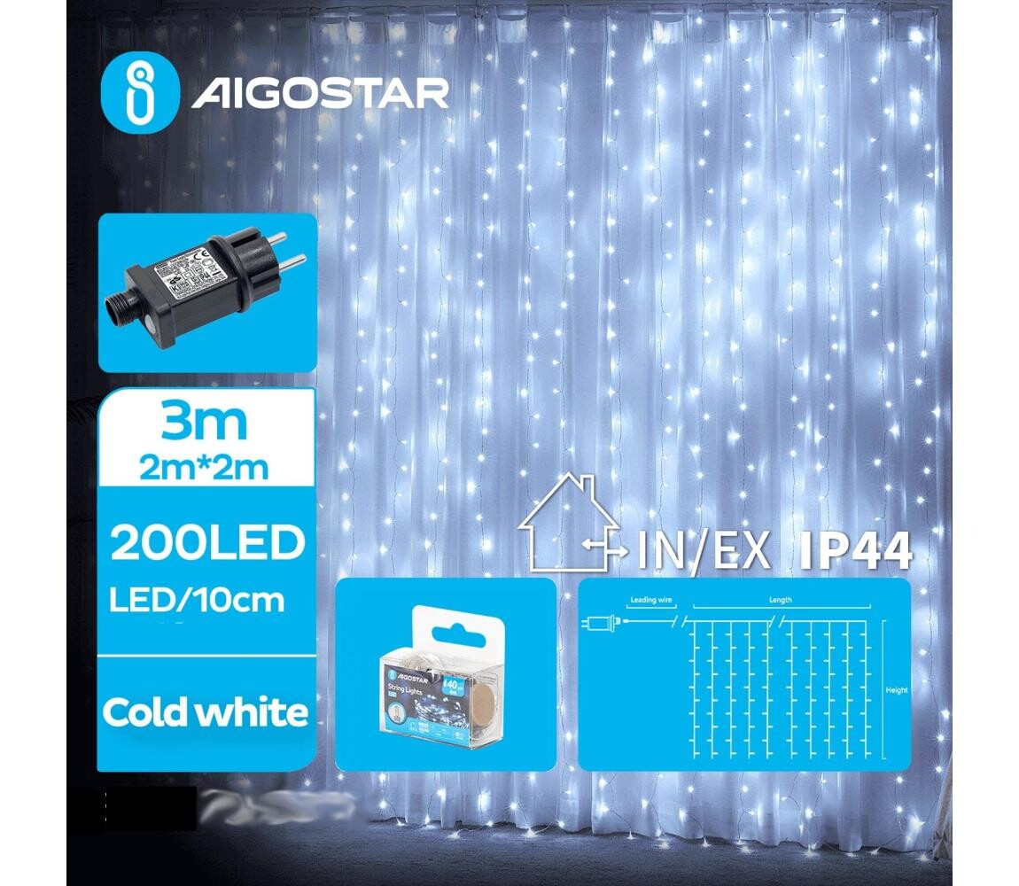 B.V.  - LED Venkovní vánoční řetěz 200xLED/8 funkcí 5x2m IP44 studená bílá B103031NV