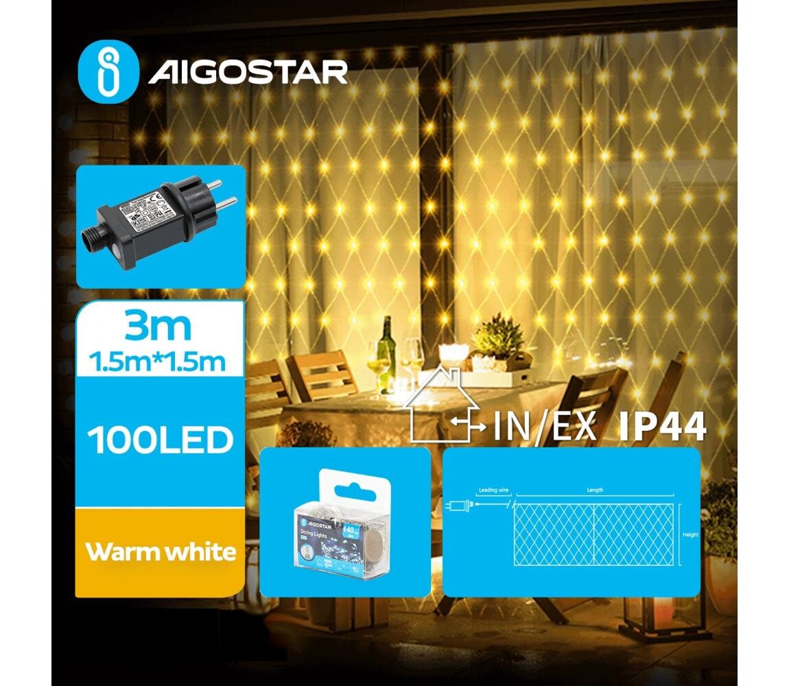 B.V.  - LED Venkovní vánoční řetěz 100xLED/8 funkcí 4,5x1,5m IP44 teplá bílá B103031RT