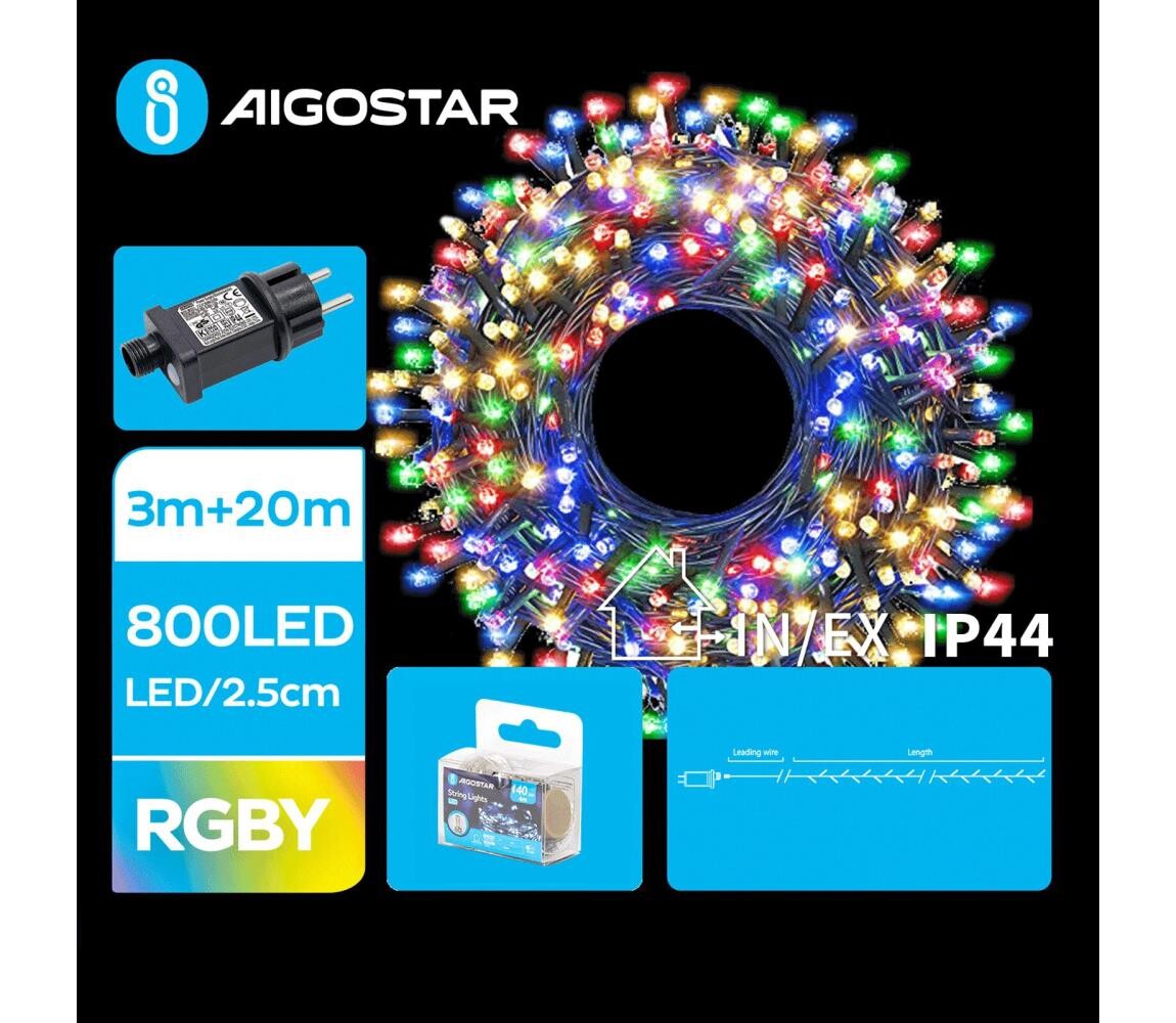 B.V.  - LED Venkovní vánoční řetěz 800xLED/8 funkcí 23m IP44 multicolor B103031OA