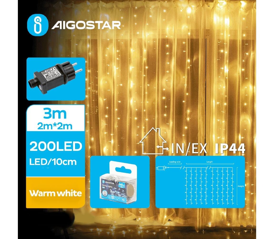 B.V.  - LED Venkovní vánoční řetěz 200xLED/8 funkcí 5x2m IP44 teplá bílá B103031O2