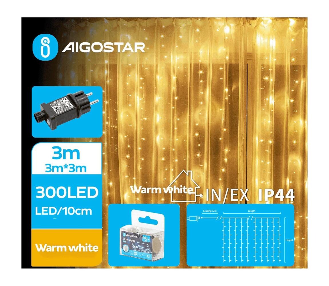 B.V.  - LED Venkovní vánoční řetěz 300xLED/8 funkcí 6x3m IP44 teplá bílá B103031O3