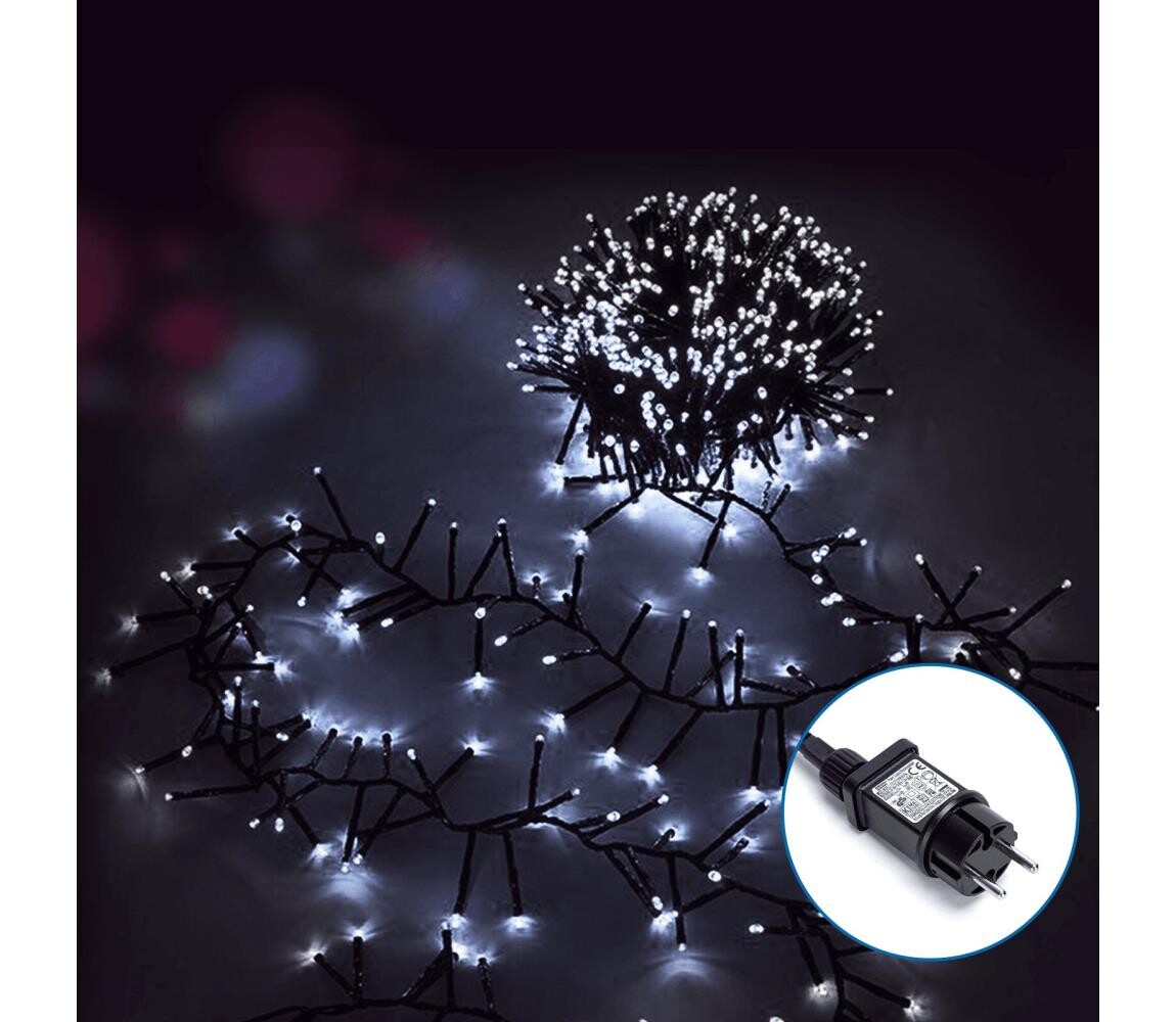 B.V.  - LED Venkovní vánoční řetěz 600xLED/8 funkcí 18m IP44 studená bílá B103031O5