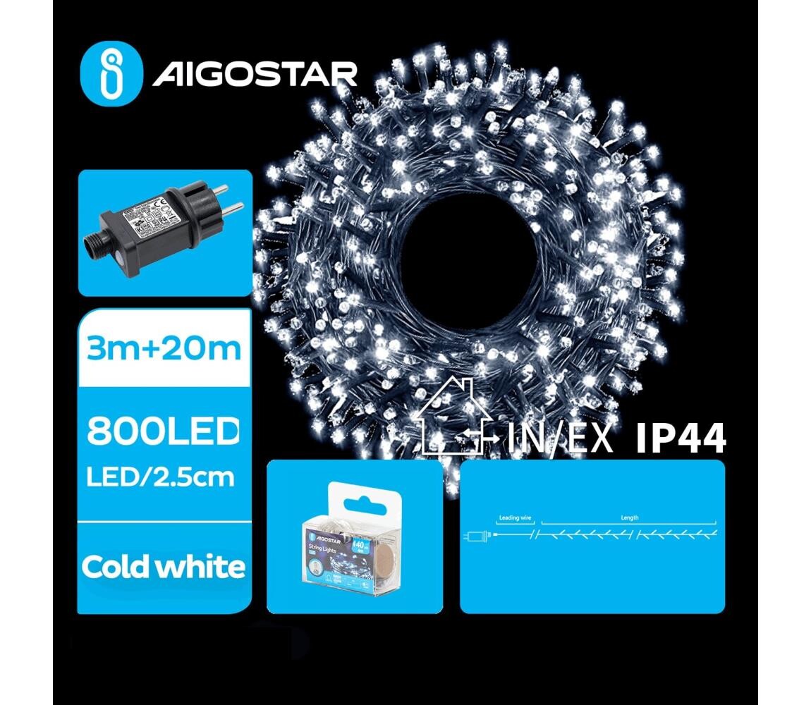 B.V.  - LED Venkovní vánoční řetěz 800xLED/8 funkcí 23m IP44 studená bílá B103031O6