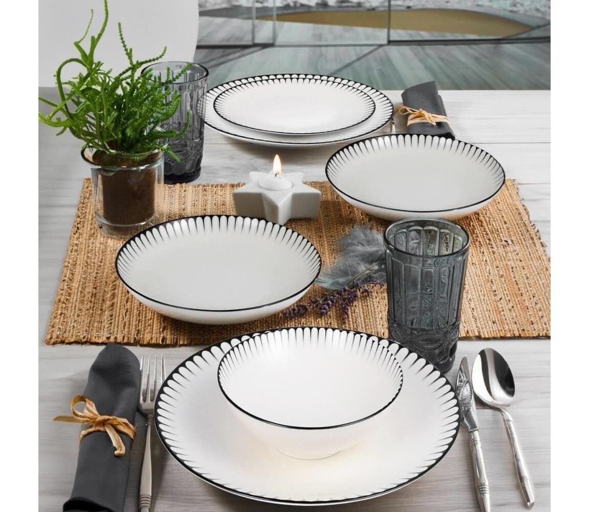 Jídelní sada 24 ks bílá/černá/porcelán 387GRP1361