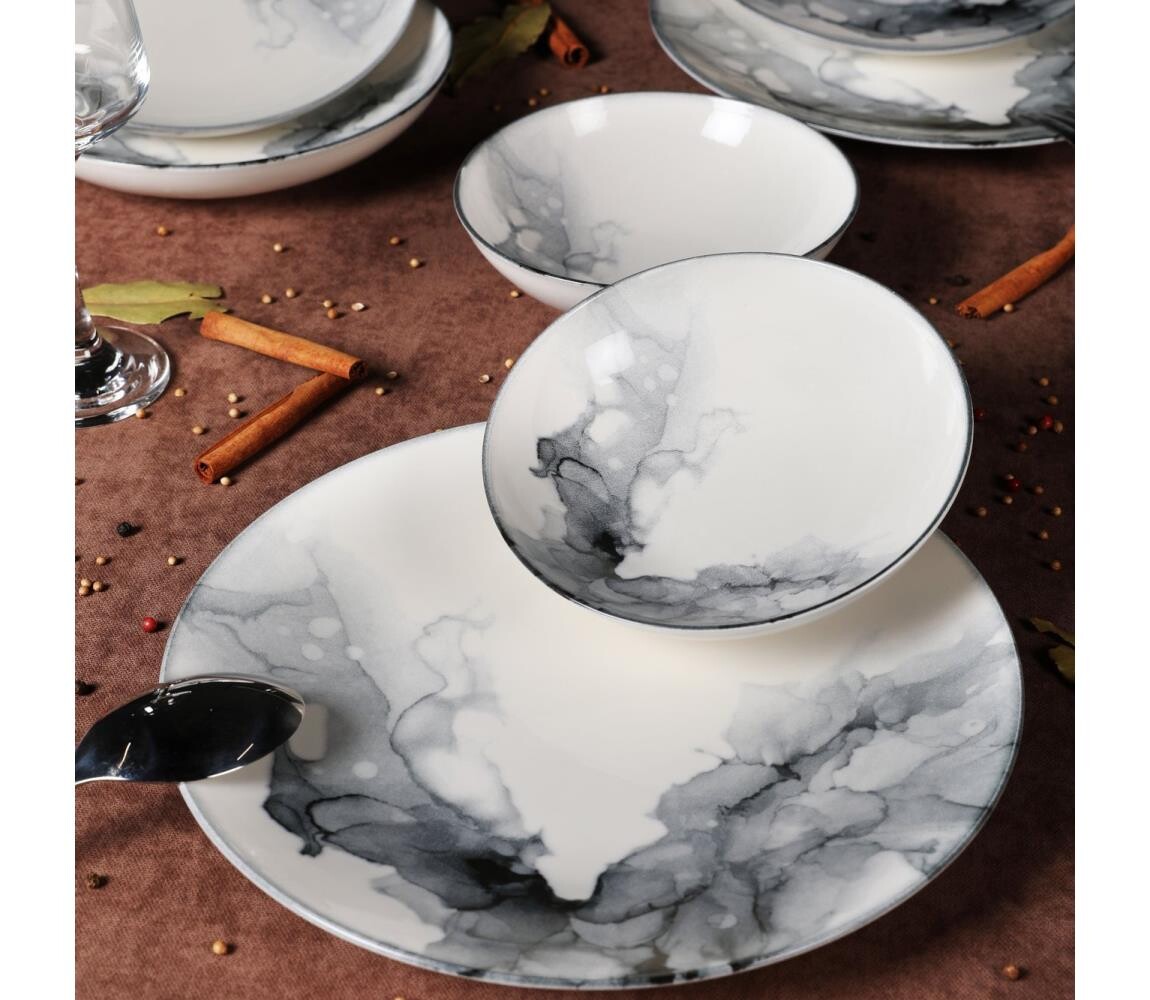Jídelní sada 24 ks bílá/černá/porcelán 387GRP1243
