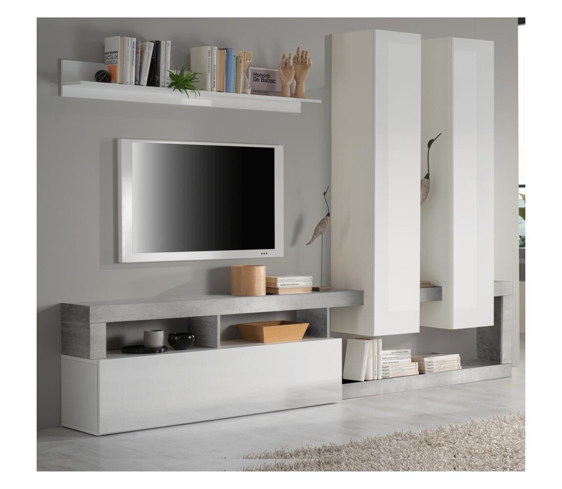 MC Akcent Obývací stěna LENOR bílá/šedá beton 769030CE