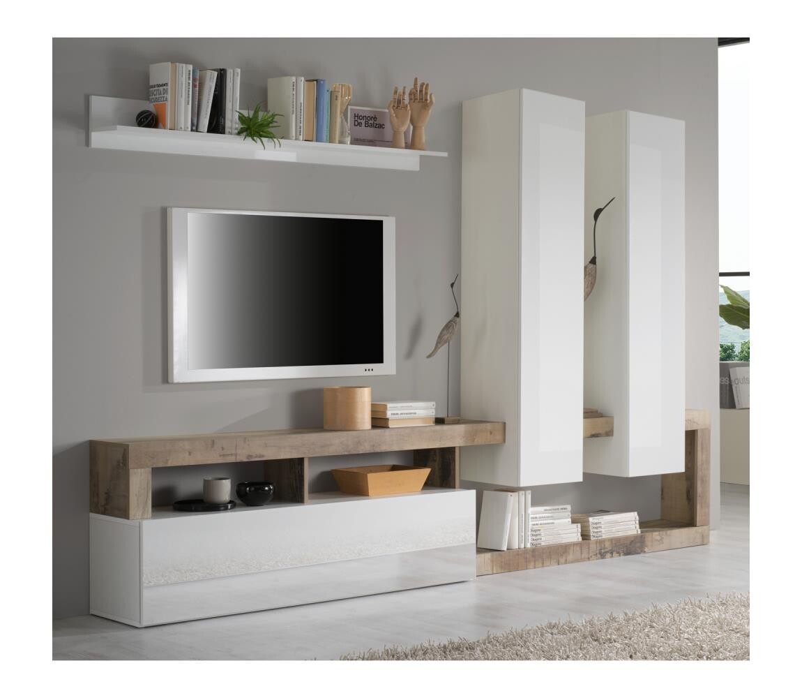 MC Akcent Obývací stěna LENOR bílá/hnědá 769030P