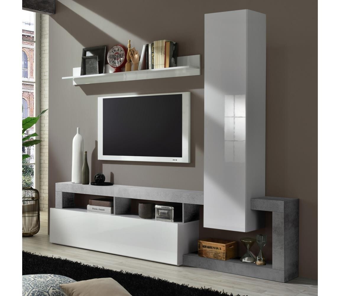 MC Akcent Obývací stěna LENOR bílá/šedá beton 759030CE